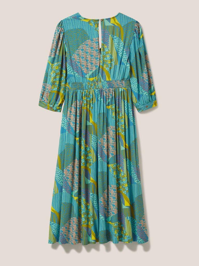 Lucy Short Sleeve Midi Dress in TEAL MLT - FLAT BACK
