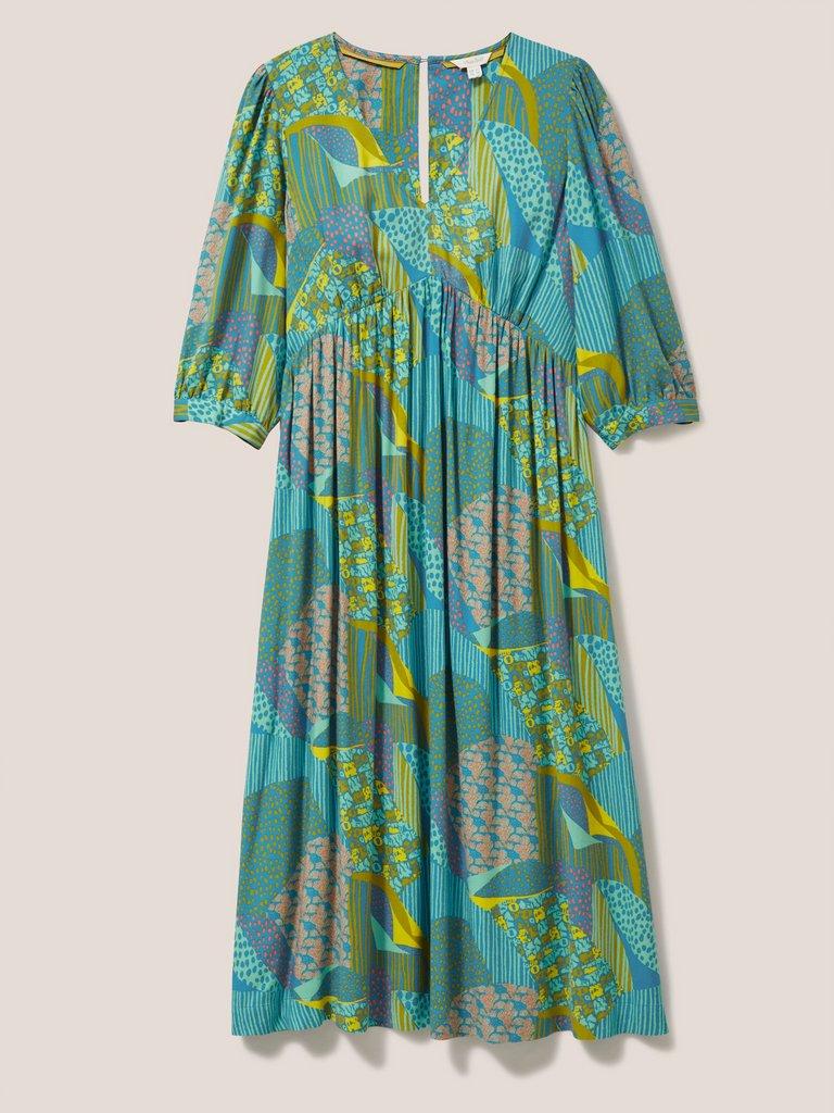 Lucy Short Sleeve Midi Dress in TEAL MLT - FLAT FRONT