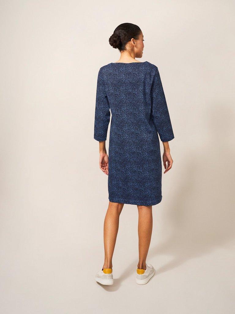 Skye Jersey Dress in MID BLUE - MODEL BACK