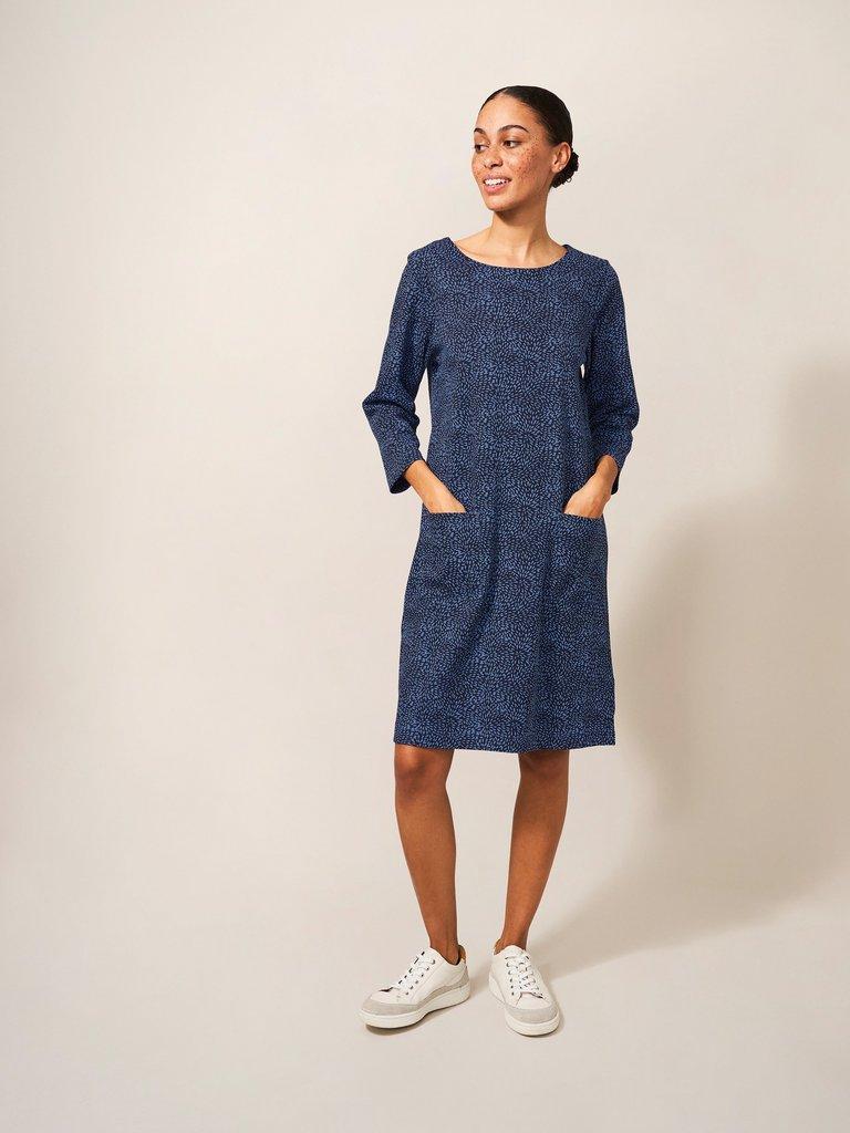 Skye Jersey Dress in MID BLUE - MODEL FRONT