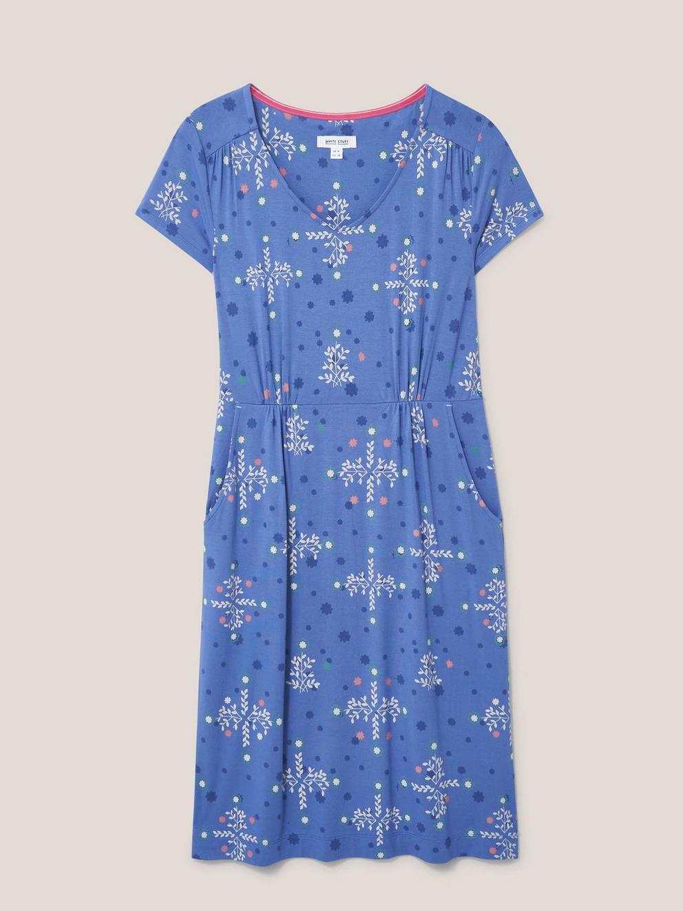 Tallie Jersey V Neck Dress in BLUE MLT - FLAT FRONT