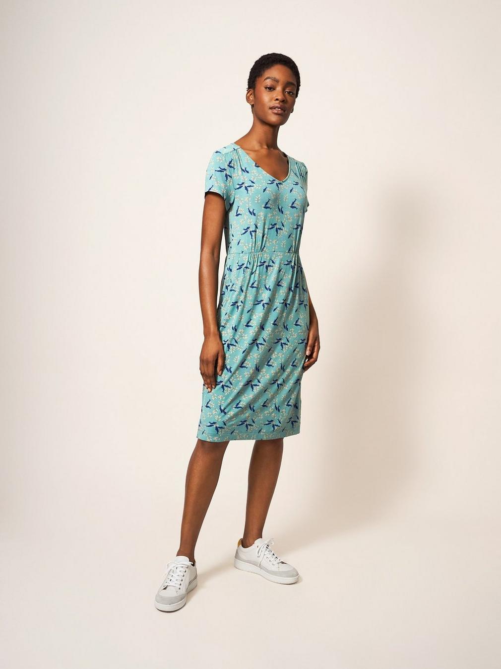 Tallie Jersey Dress in GREEN MLT - MODEL FRONT