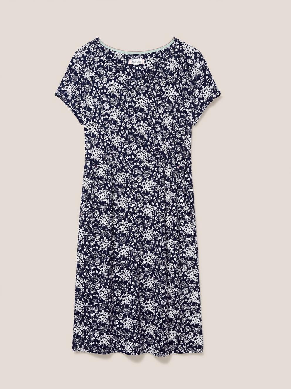 Tallie Jersey V Neck Dress in NAVY MULTI - FLAT FRONT