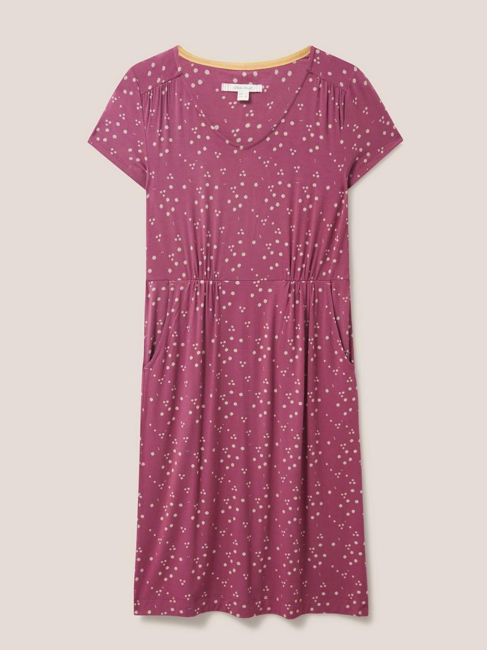 Tallie Jersey V Neck Dress in PLUM MLT - FLAT FRONT