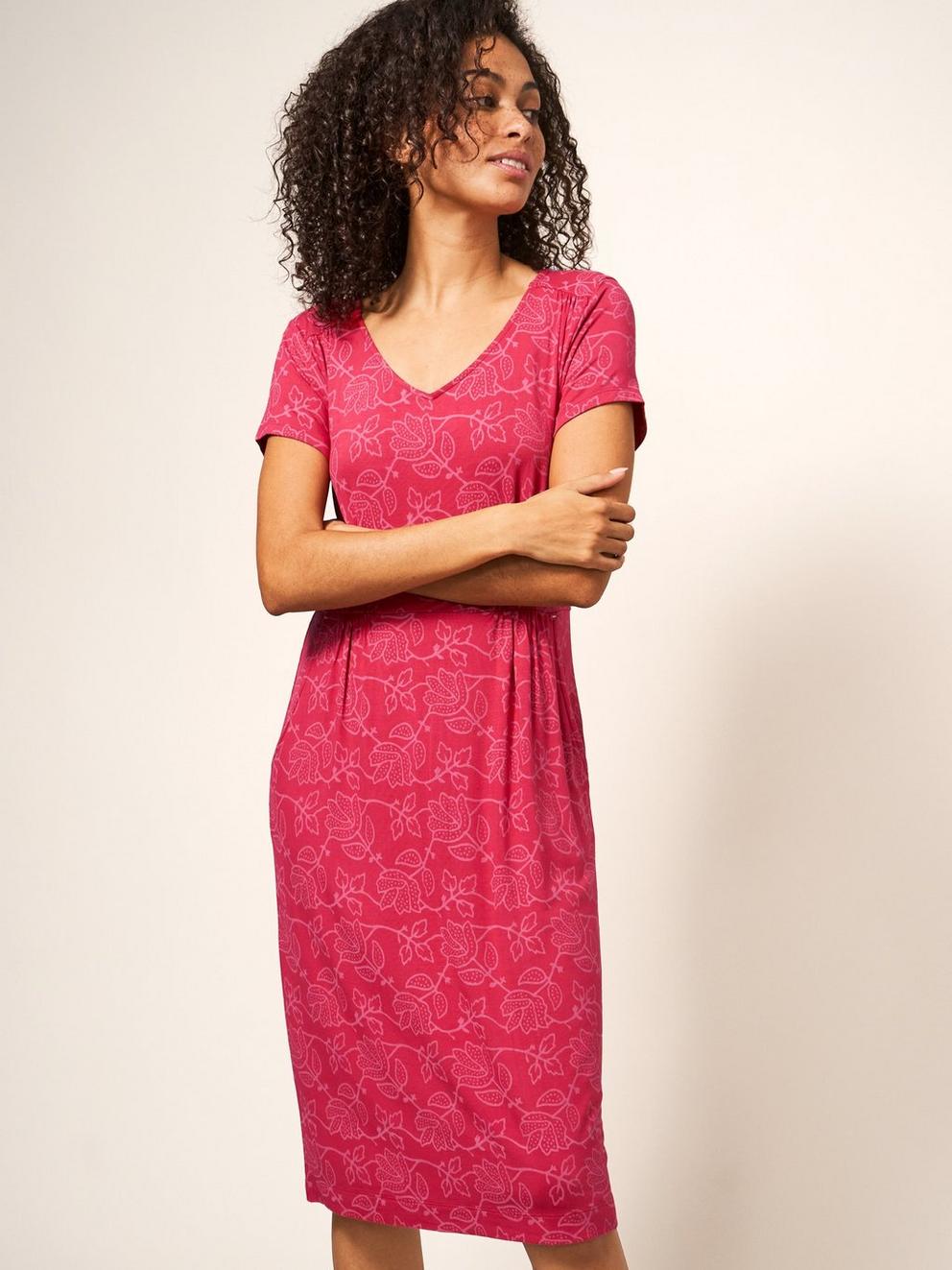 Tallie Jersey V Neck Dress in RED MLT - LIFESTYLE