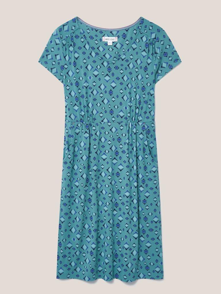 Tallie Jersey Dress in TEAL MLT - FLAT FRONT