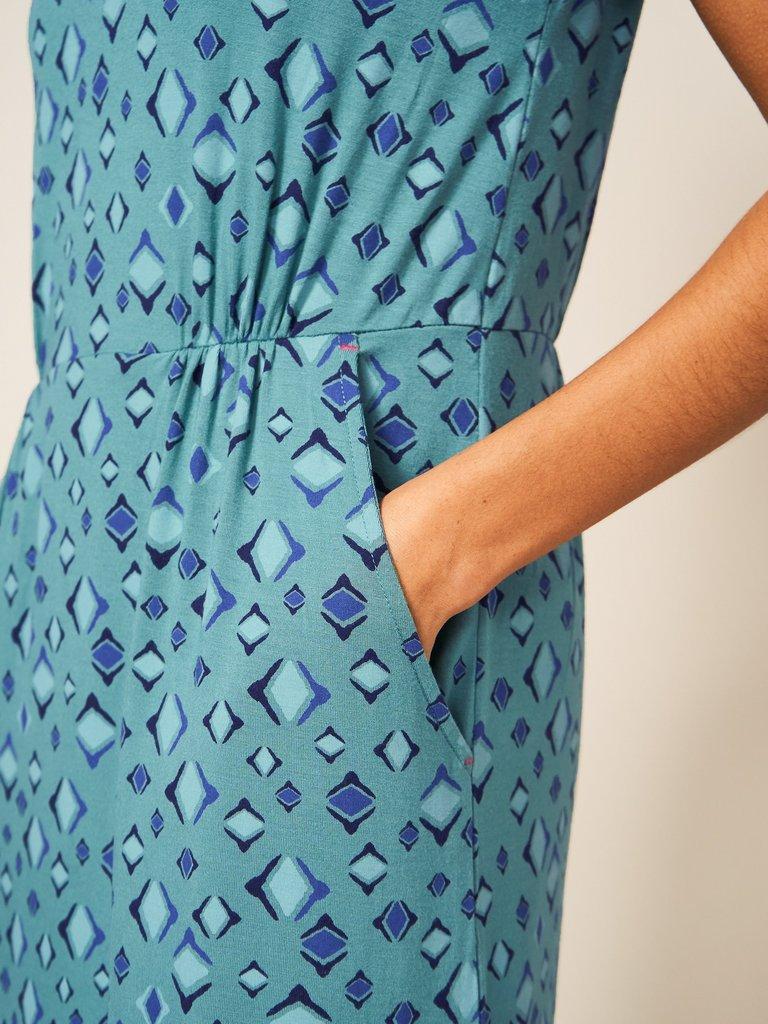 Tallie Jersey Dress in TEAL MLT - MODEL DETAIL