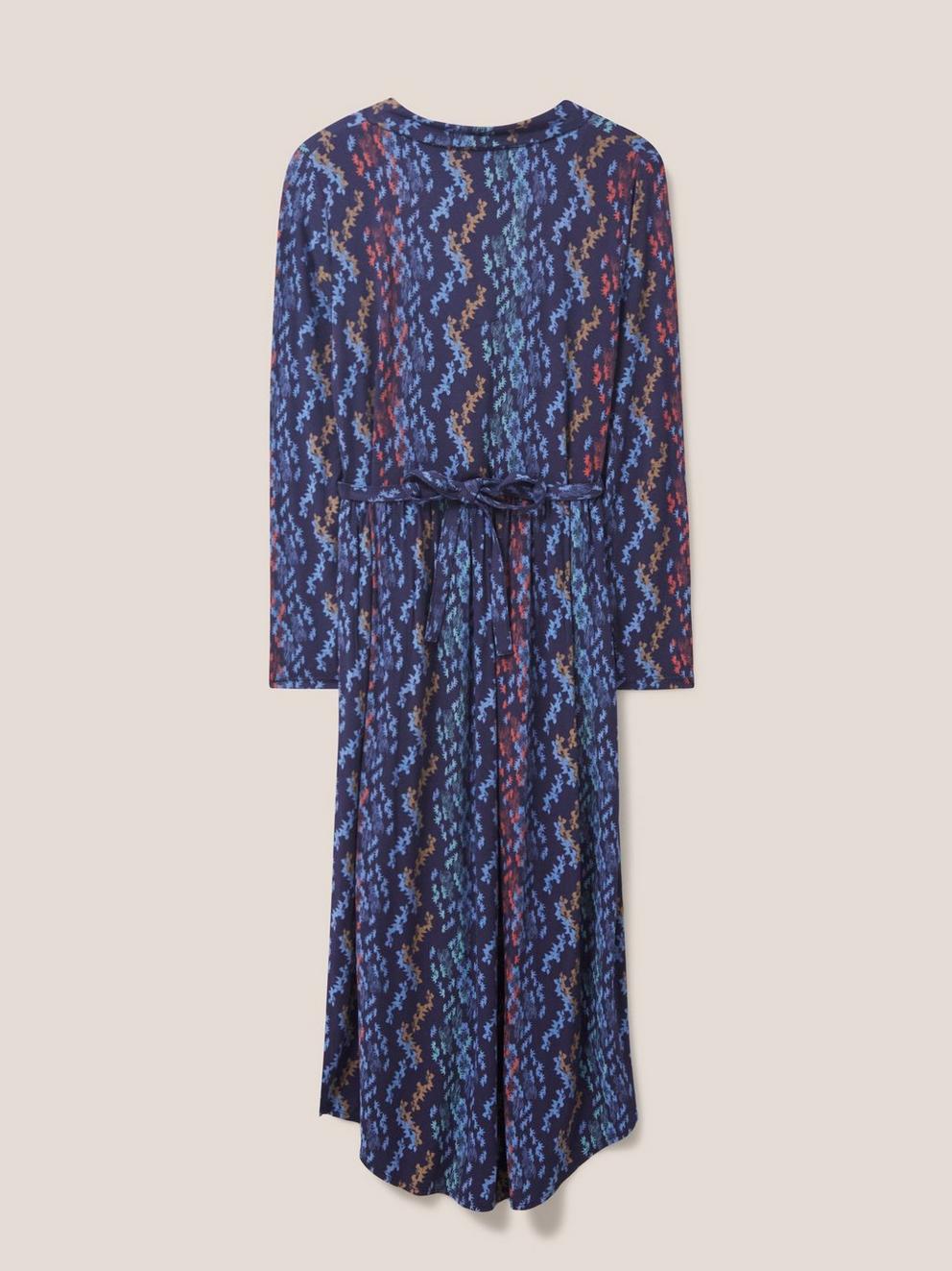 Zena Jersey Wrap Dress in NAVY MULTI - FLAT BACK