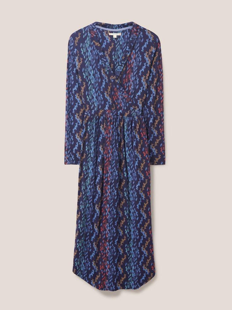 Zena Jersey Wrap Dress in NAVY MULTI - FLAT FRONT