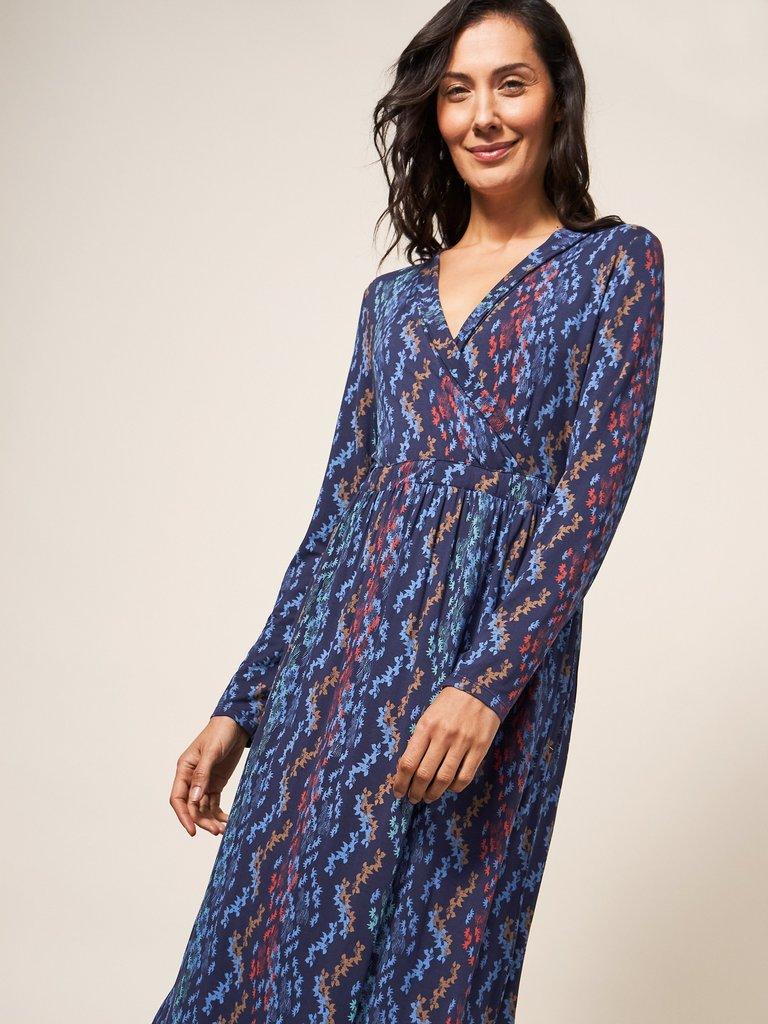 Zena Jersey Wrap Dress in NAVY MULTI - LIFESTYLE