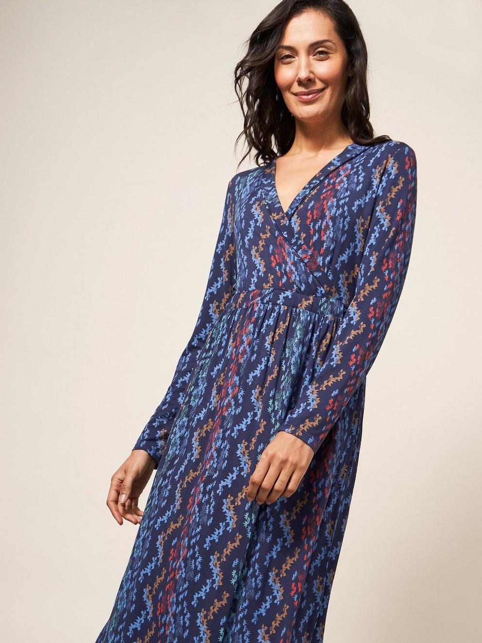 Zena Jersey Wrap Dress in NAVY MULTI - LIFESTYLE