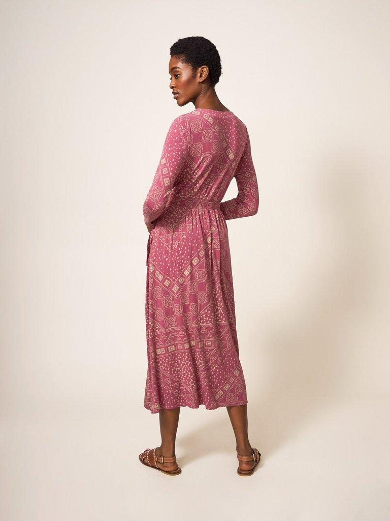 Rose Eco Vero Wrap Dress in PLUM MLT - MODEL BACK