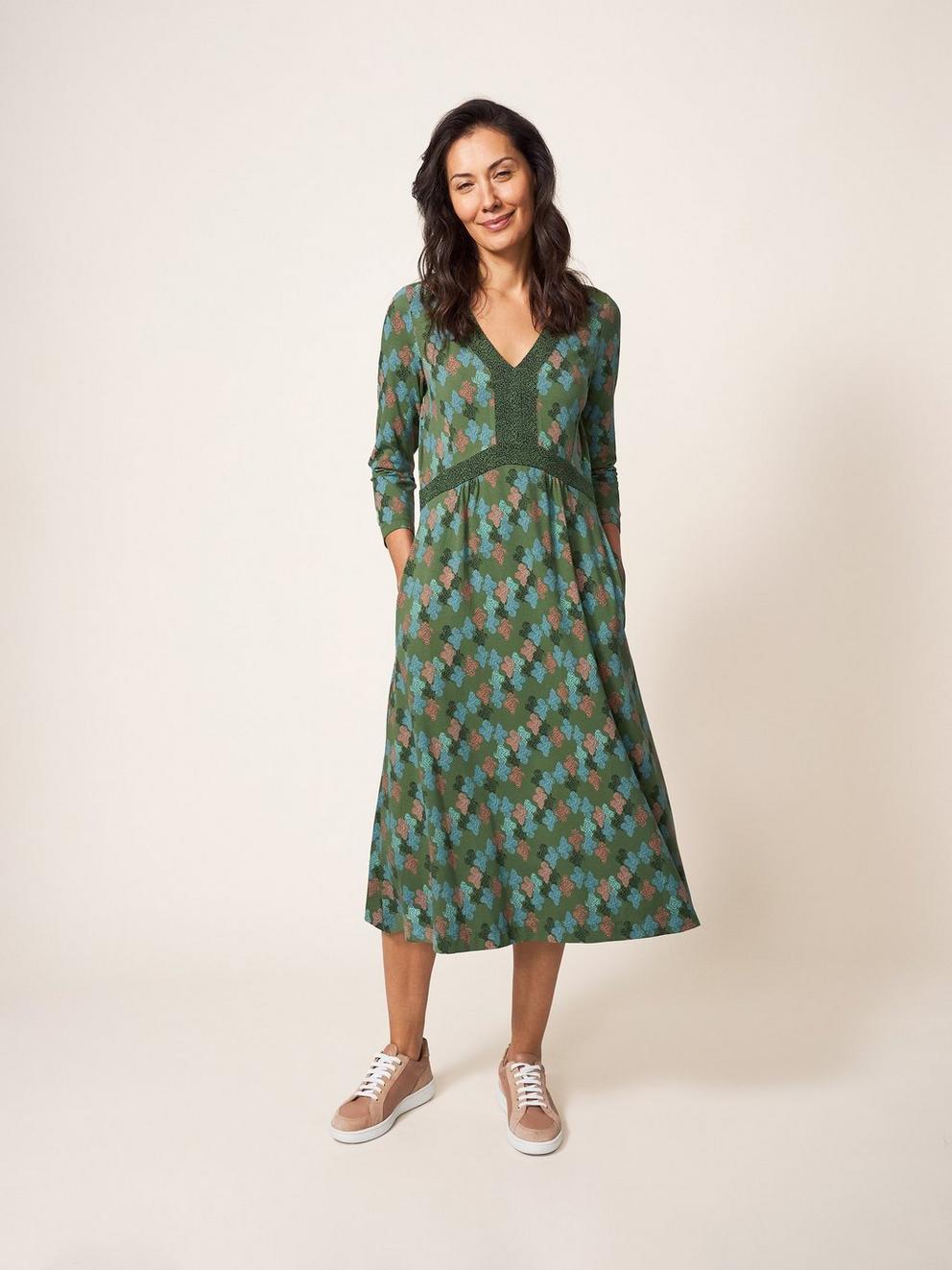 Esme Jersey Midi Dress in GREEN MLT - LIFESTYLE