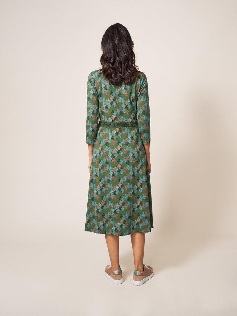 Esme Jersey Midi Dress in GREEN MLT - MODEL BACK