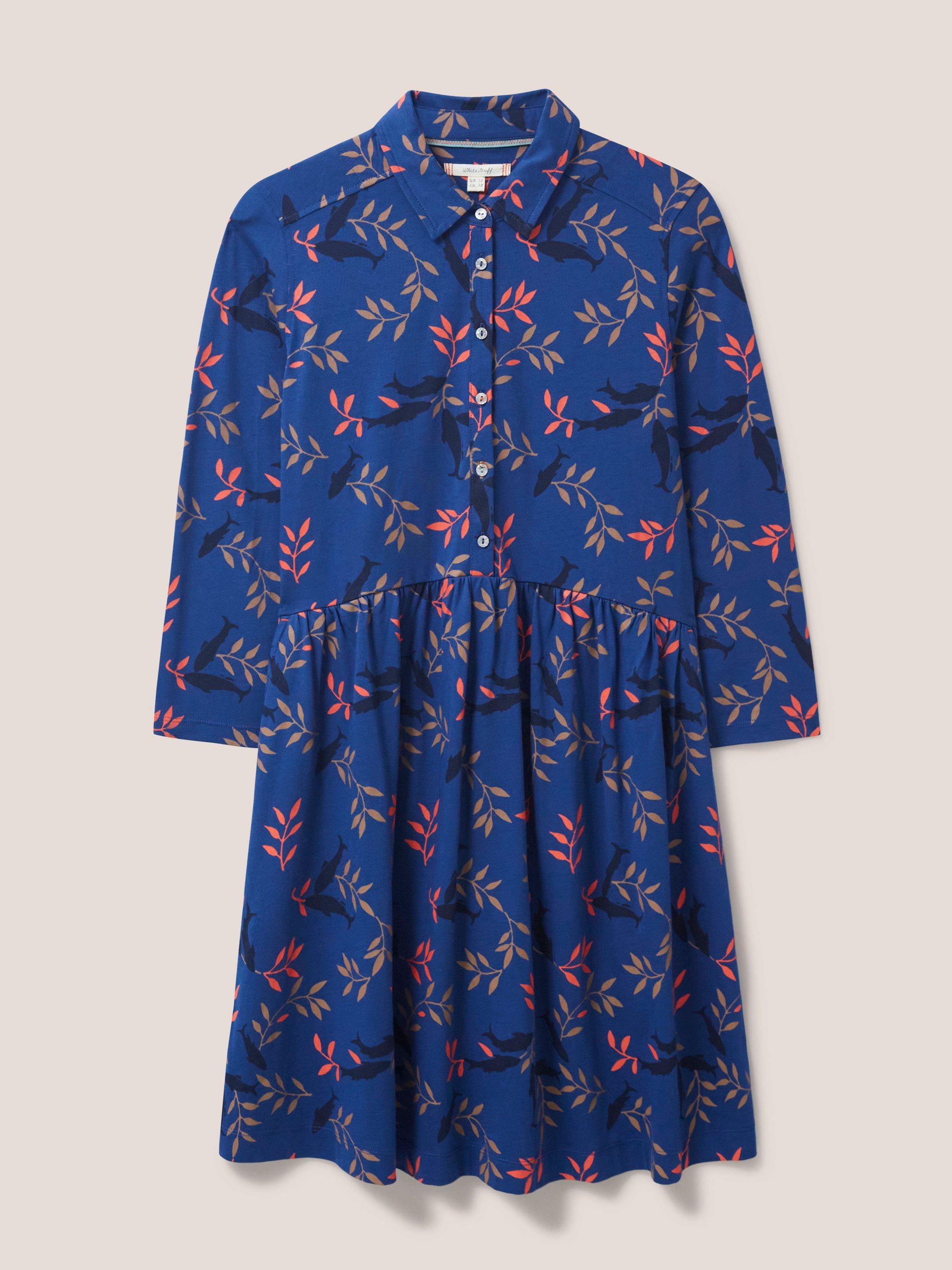 Everly Jersey Dress in NAVY MULTI - FLAT FRONT