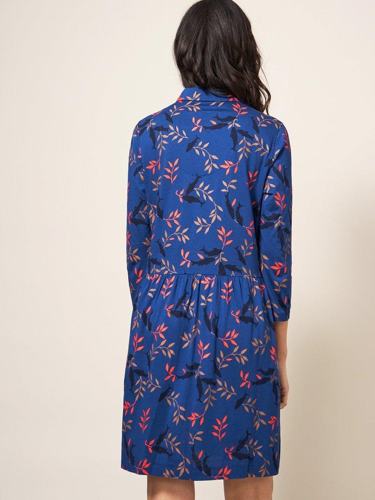 Everly Jersey Dress in NAVY MULTI - MODEL BACK