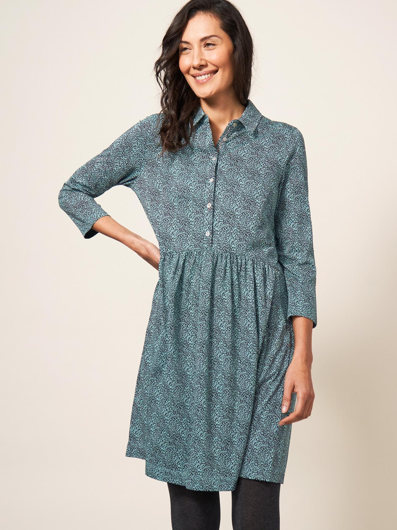 Everly Jersey Dress in TEAL MLT - LIFESTYLE