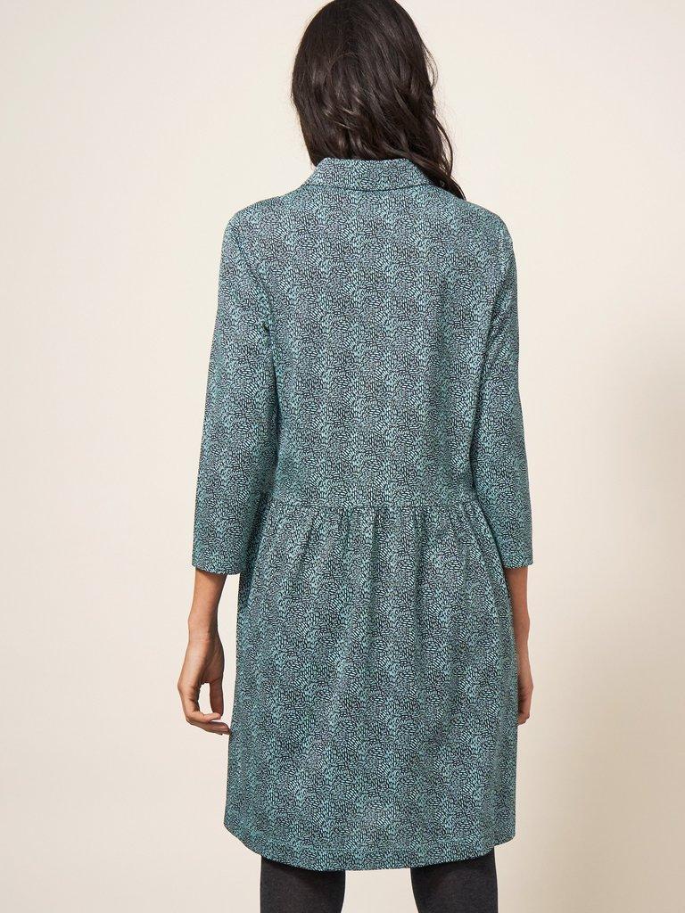 Everly Jersey Dress in TEAL MLT - MODEL BACK