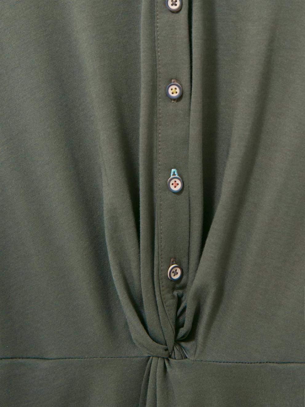 Jane Jersey Shirt Dress in DK GREEN - FLAT DETAIL