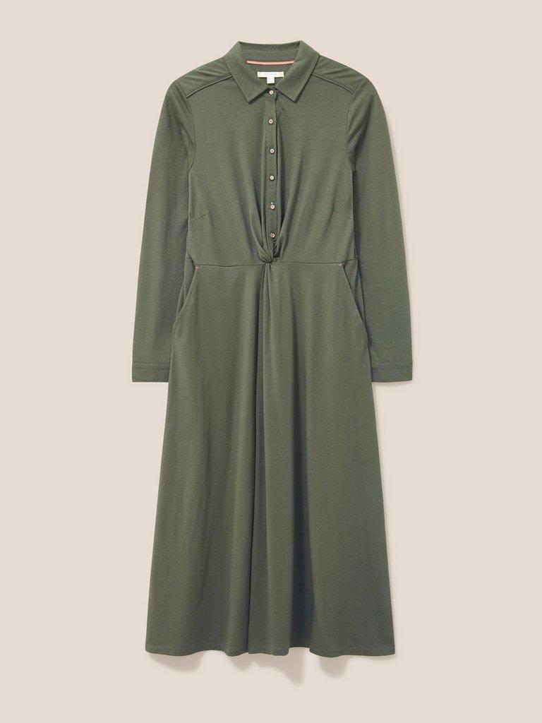 Jane Jersey Shirt Dress in DK GREEN - FLAT FRONT