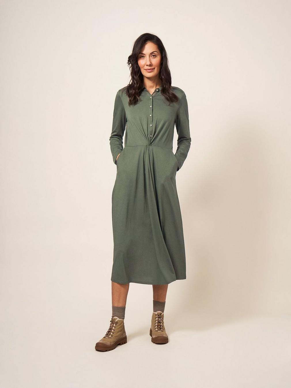 Jane Jersey Shirt Dress in DK GREEN - LIFESTYLE