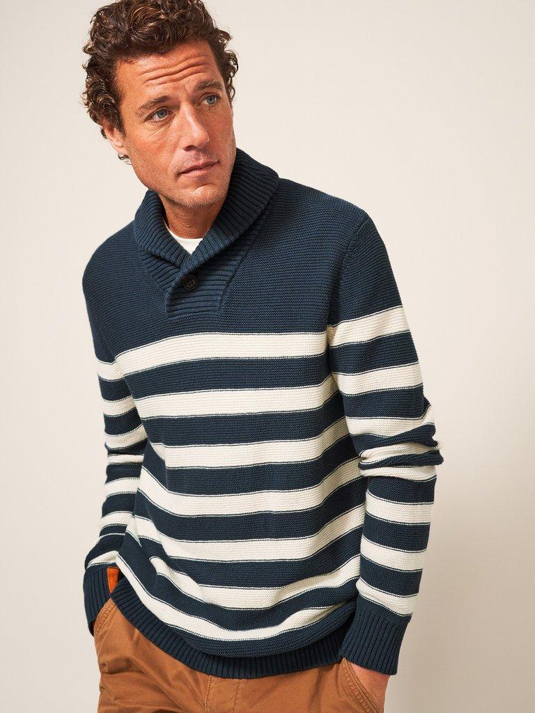 Breton Shawl Collar Jumper in DK TEAL - LIFESTYLE