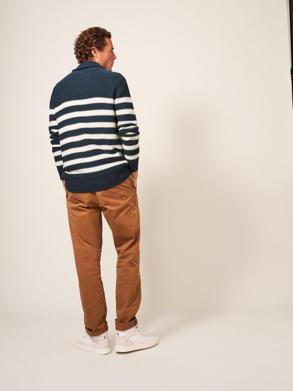 Breton Shawl Collar Jumper in DK TEAL - MODEL BACK