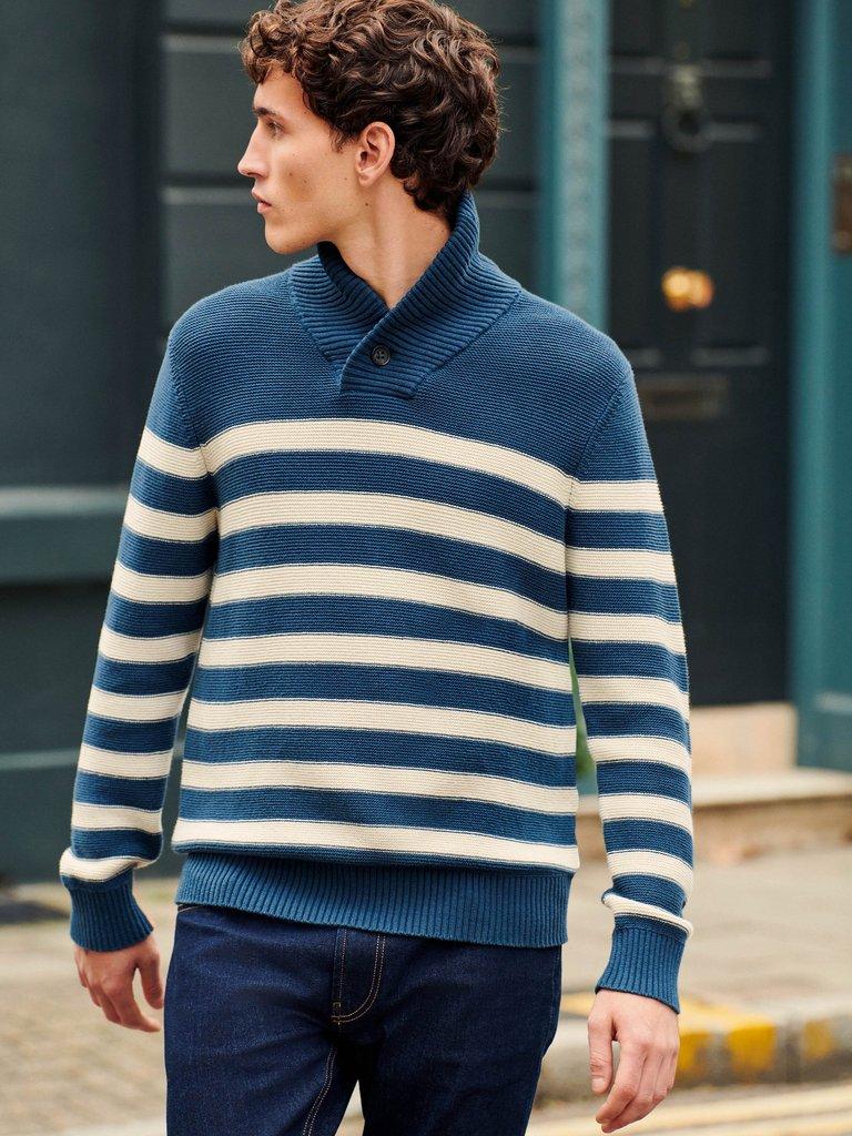 Breton Shawl Collar Jumper in DK TEAL - MIXED