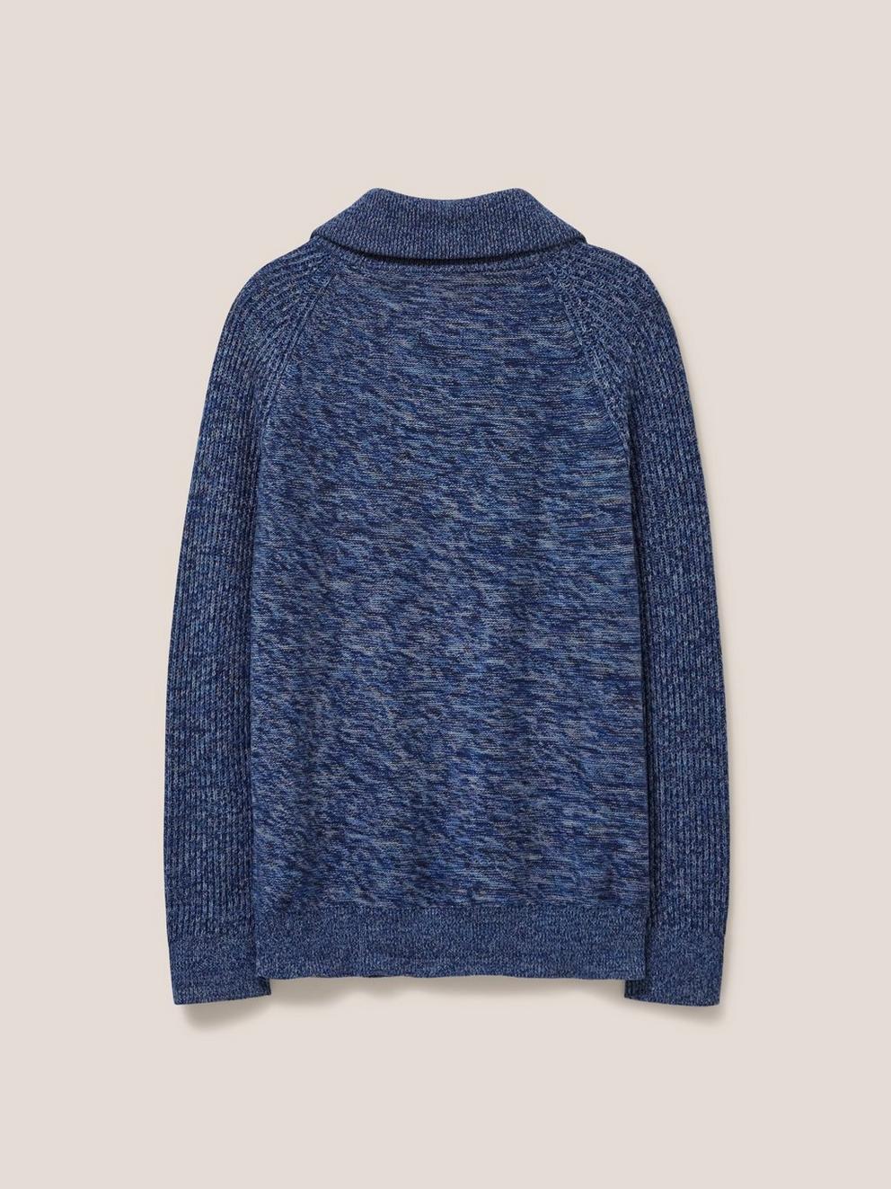 Lakewood Zip Neck Jumper in CHAMB BLUE - FLAT BACK