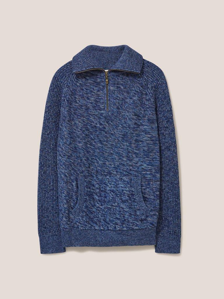 Lakewood Zip Neck Jumper in CHAMB BLUE - FLAT FRONT