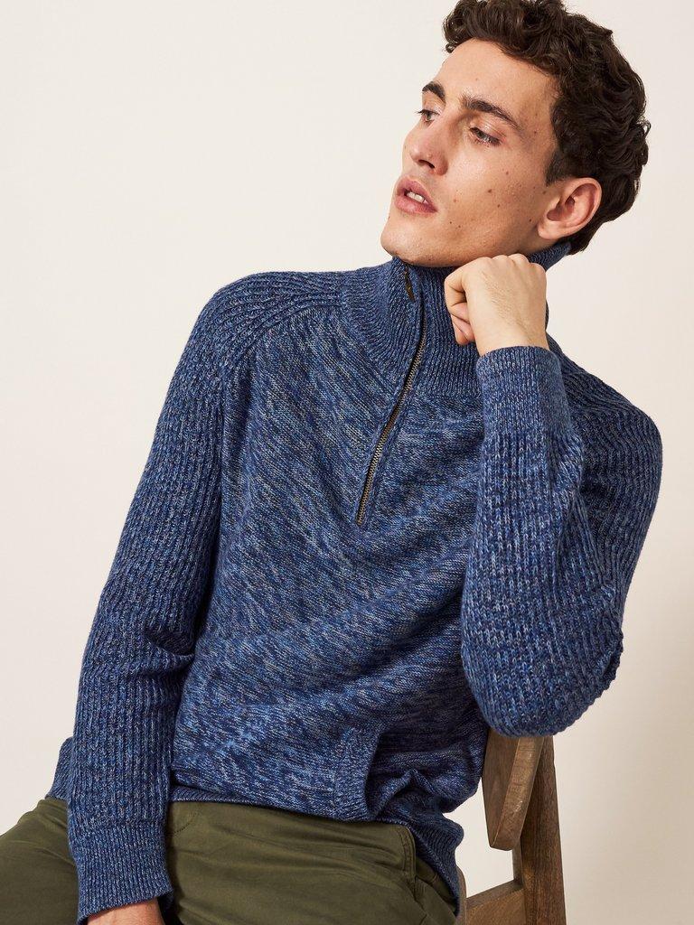 Lakewood Zip Neck Jumper in CHAMB BLUE - LIFESTYLE