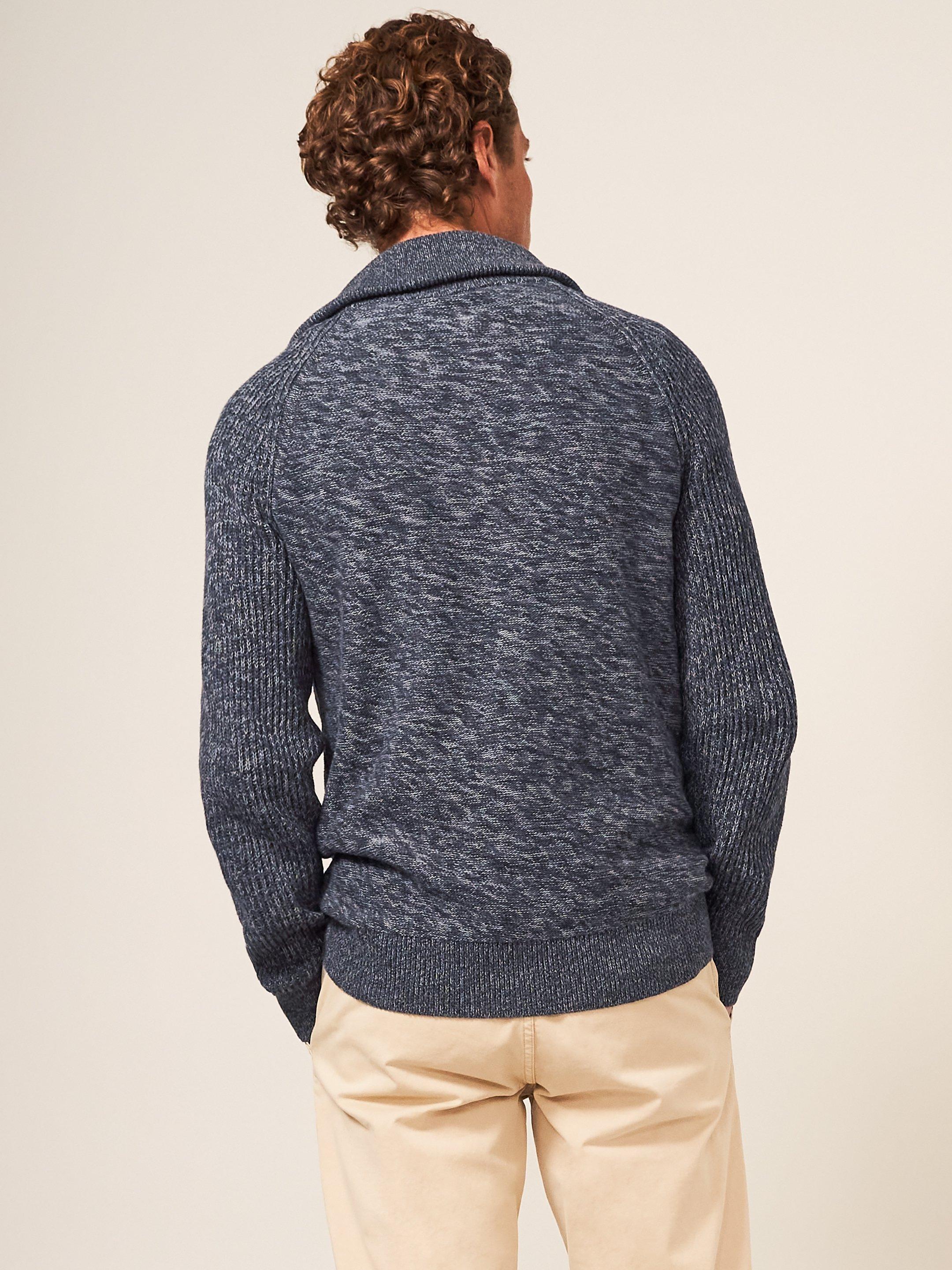 Lakewood Zip Neck Jumper in DARK GREY - MODEL BACK