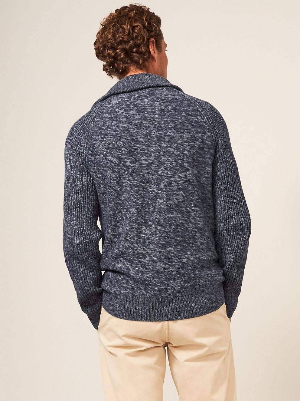 Lakewood Zip Neck Jumper in DARK GREY - MODEL BACK