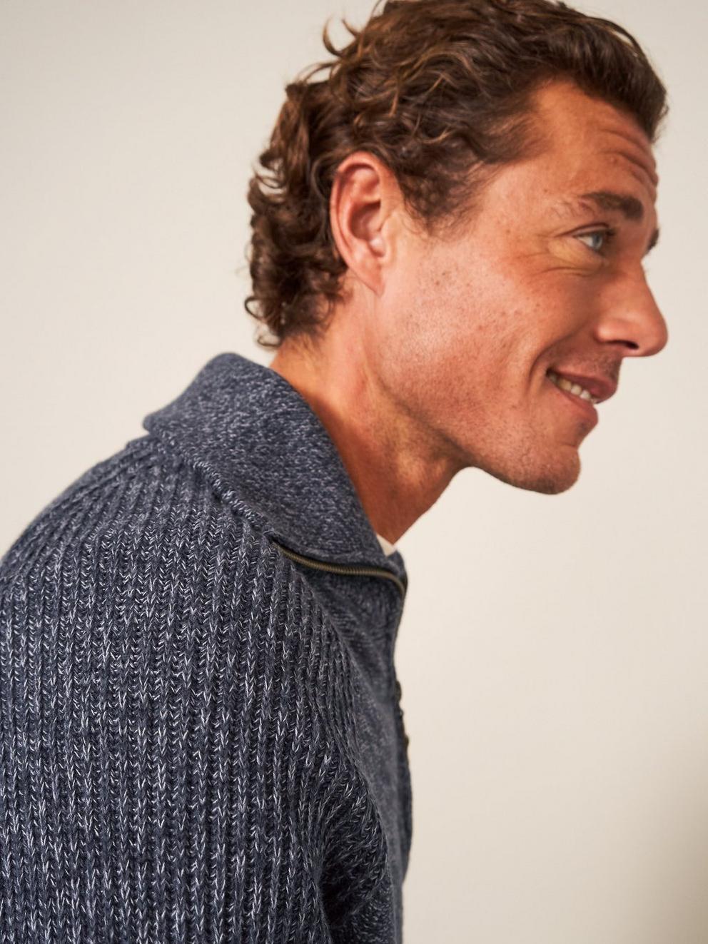 Lakewood Zip Neck Jumper in DARK GREY - MODEL DETAIL