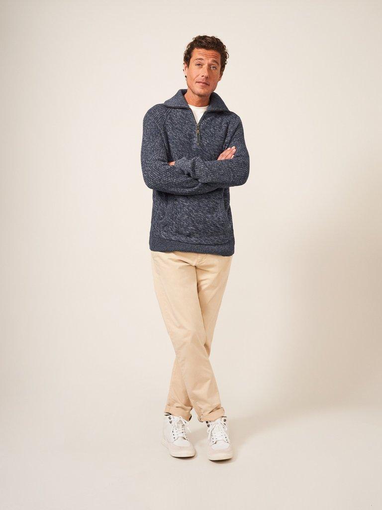 Lakewood Zip Neck Jumper in DARK GREY - MODEL FRONT