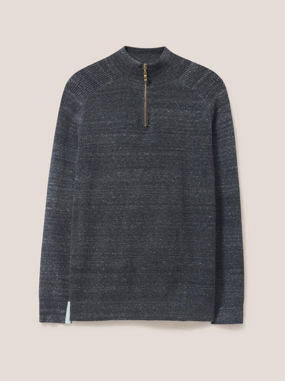 Barmouth Zip Neck Jumper in DARK GREY - FLAT FRONT