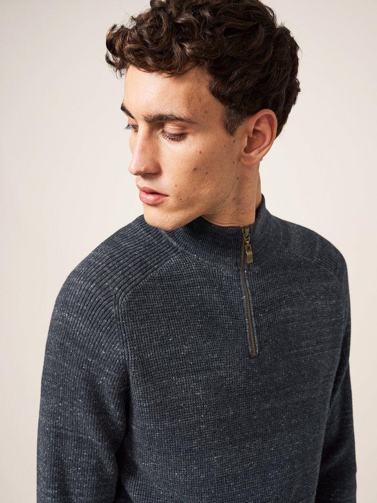 Barmouth Zip Neck Jumper in DARK GREY - LIFESTYLE