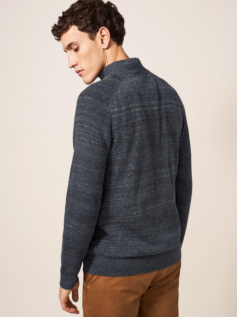 Barmouth Zip Neck Jumper in DARK GREY - MODEL BACK