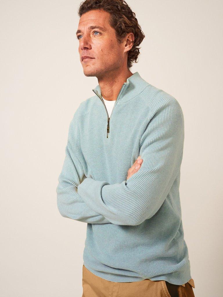 Barmouth Zip Neck Jumper in DUS GREEN - LIFESTYLE