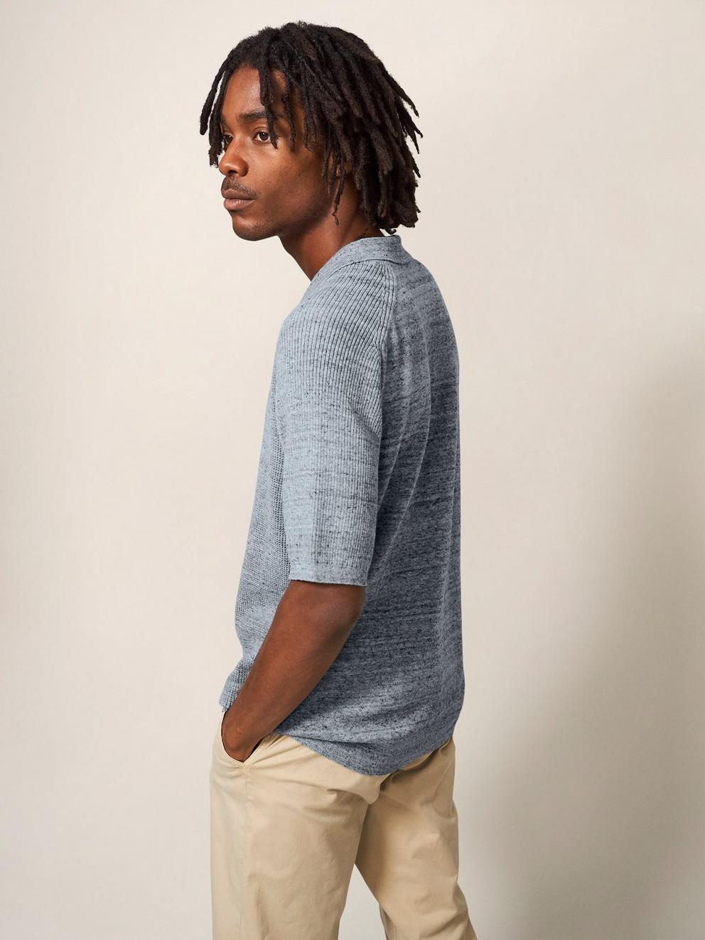 Barmouth Short Sleeve Polo in GREY MARL - MODEL BACK