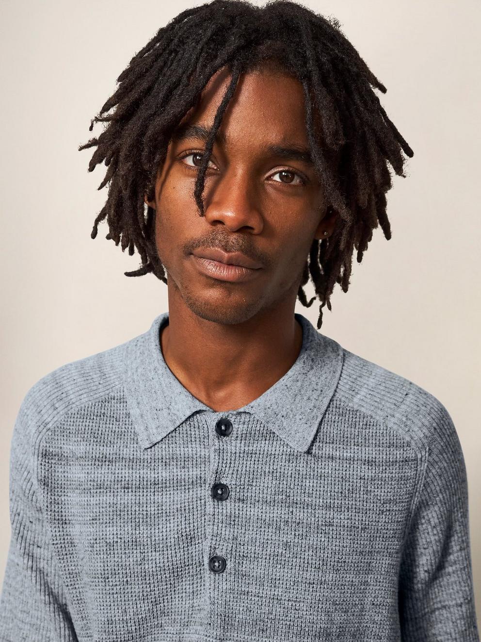 Barmouth Short Sleeve Polo in GREY MARL - MODEL DETAIL