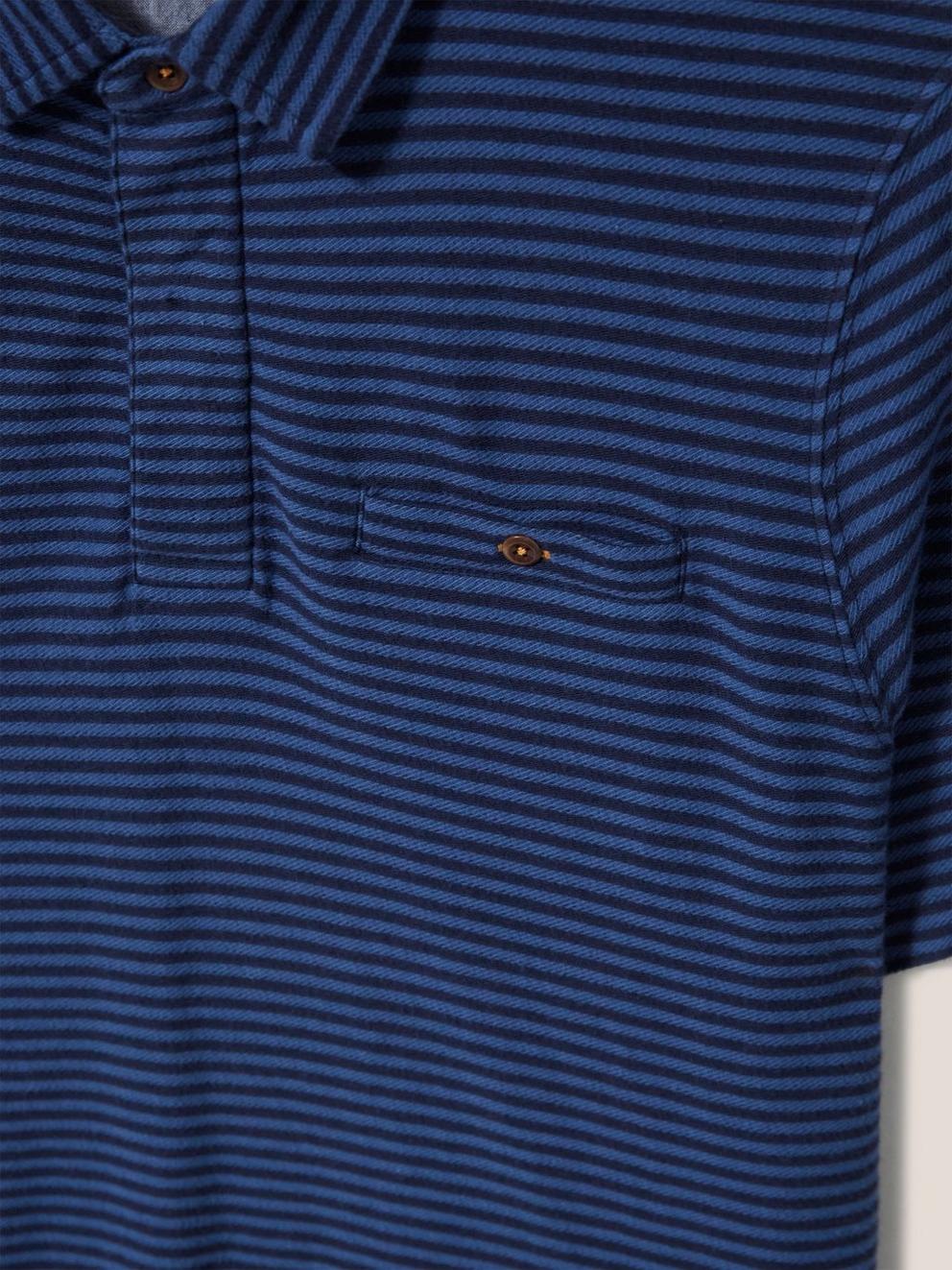 Burston Striped SS Polo in DARK NAVY - FLAT DETAIL