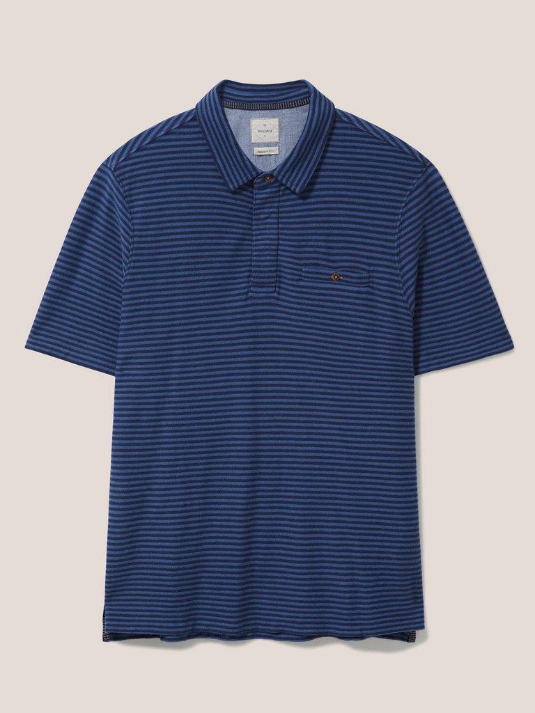 Burston Striped SS Polo in DARK NAVY - FLAT FRONT