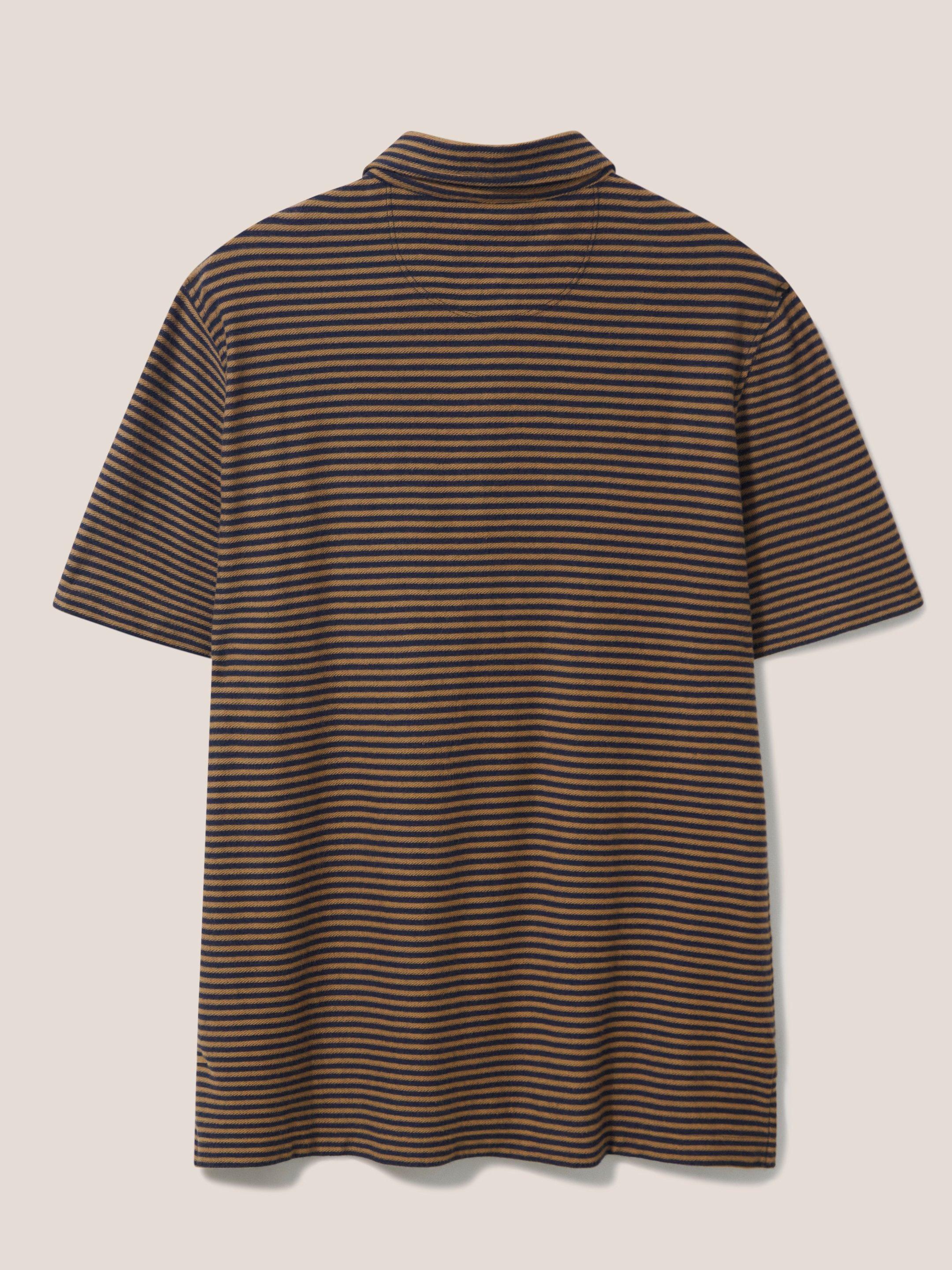 Burston Striped SS Polo in MID BROWN - FLAT BACK