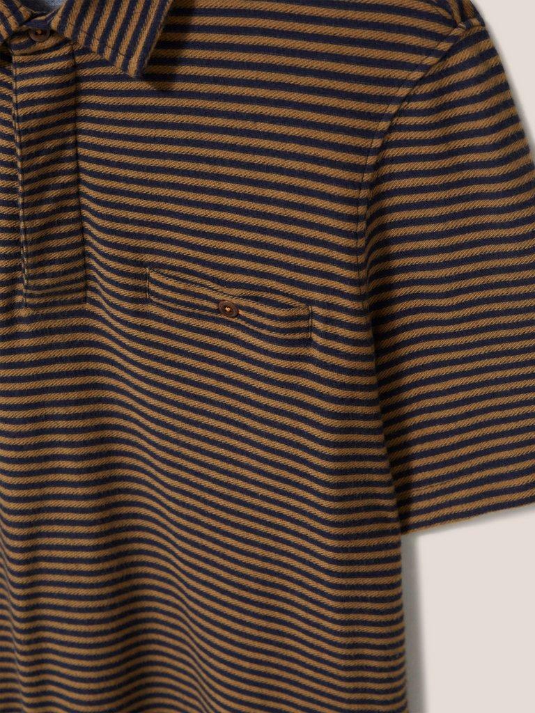 Burston Striped SS Polo in MID BROWN - FLAT DETAIL