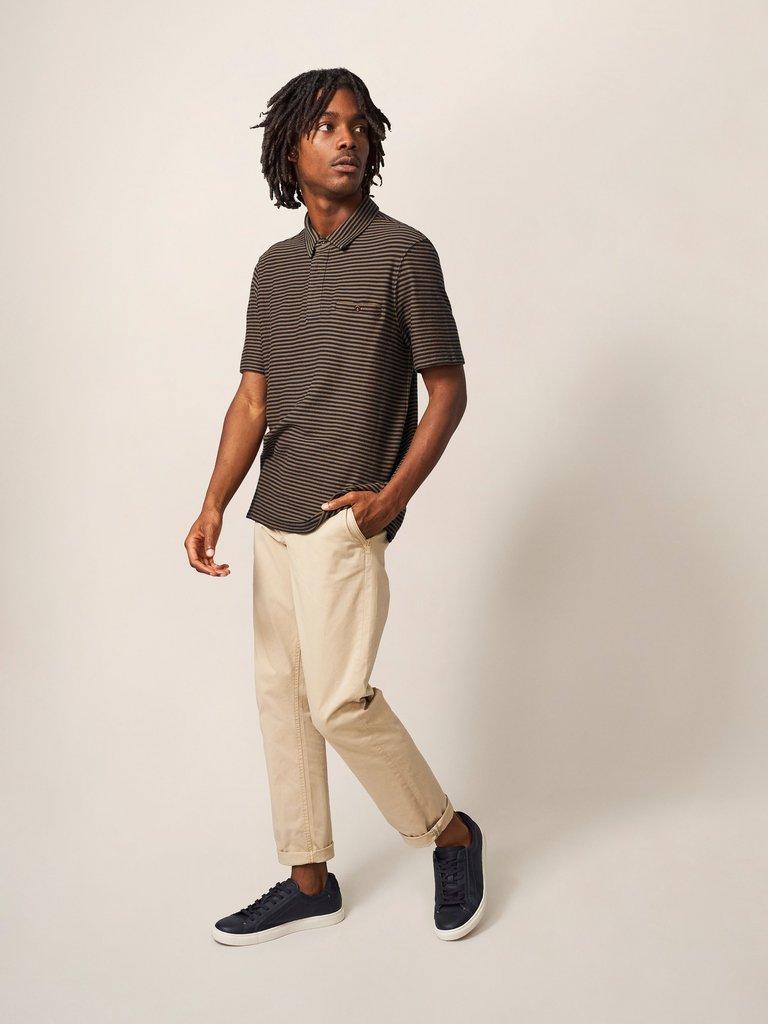 Burston Striped SS Polo in MID BROWN - LIFESTYLE