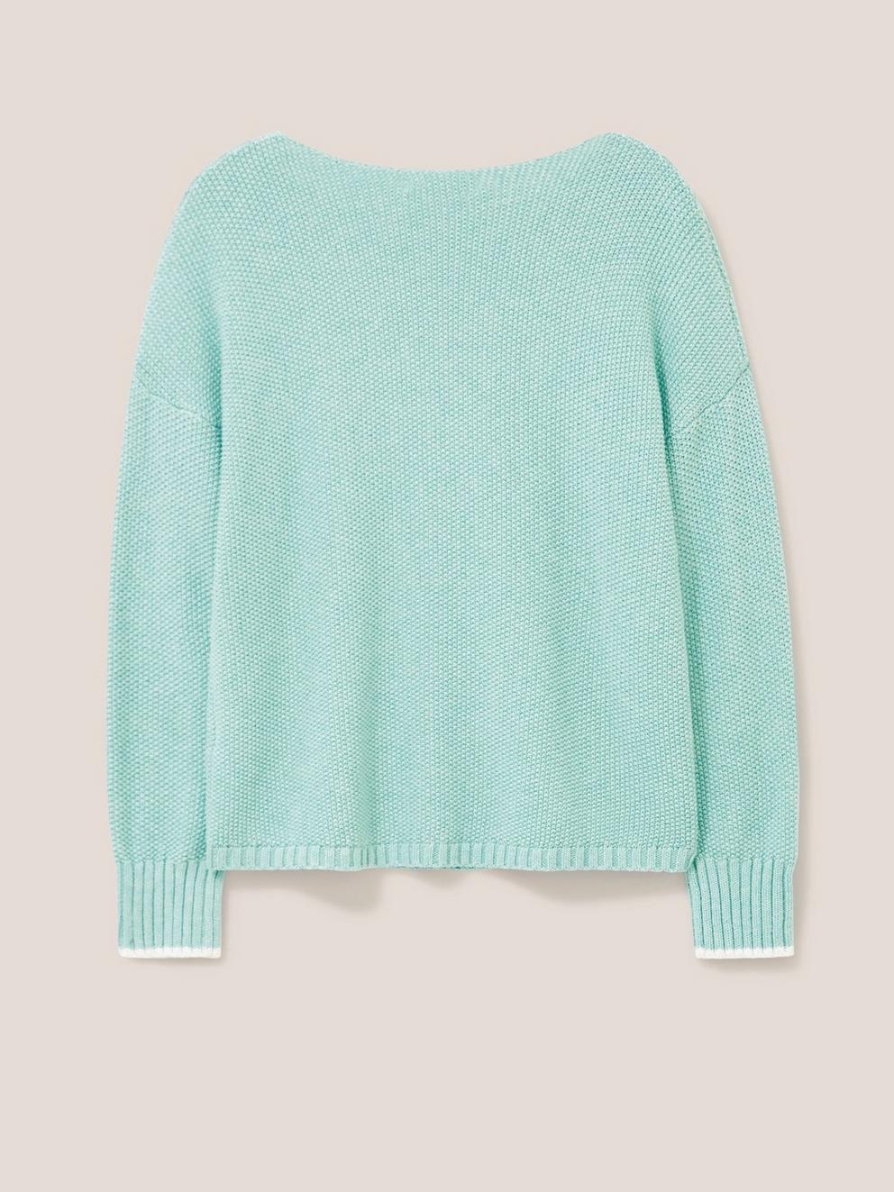 Southbank Knitted Jumper in LGT TEAL - FLAT BACK