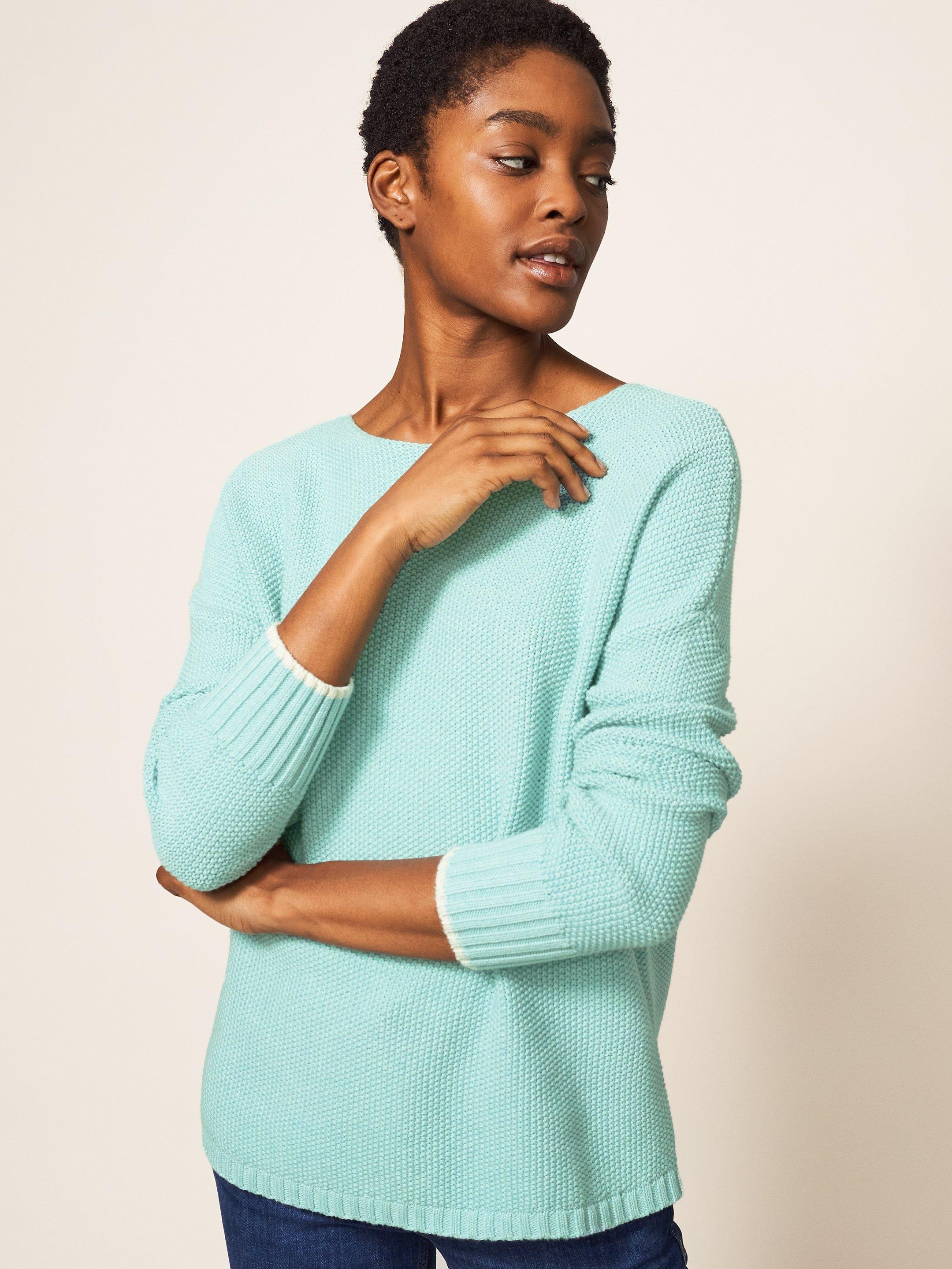 Teal Cotton/Silk Knitted Sweater main image 1