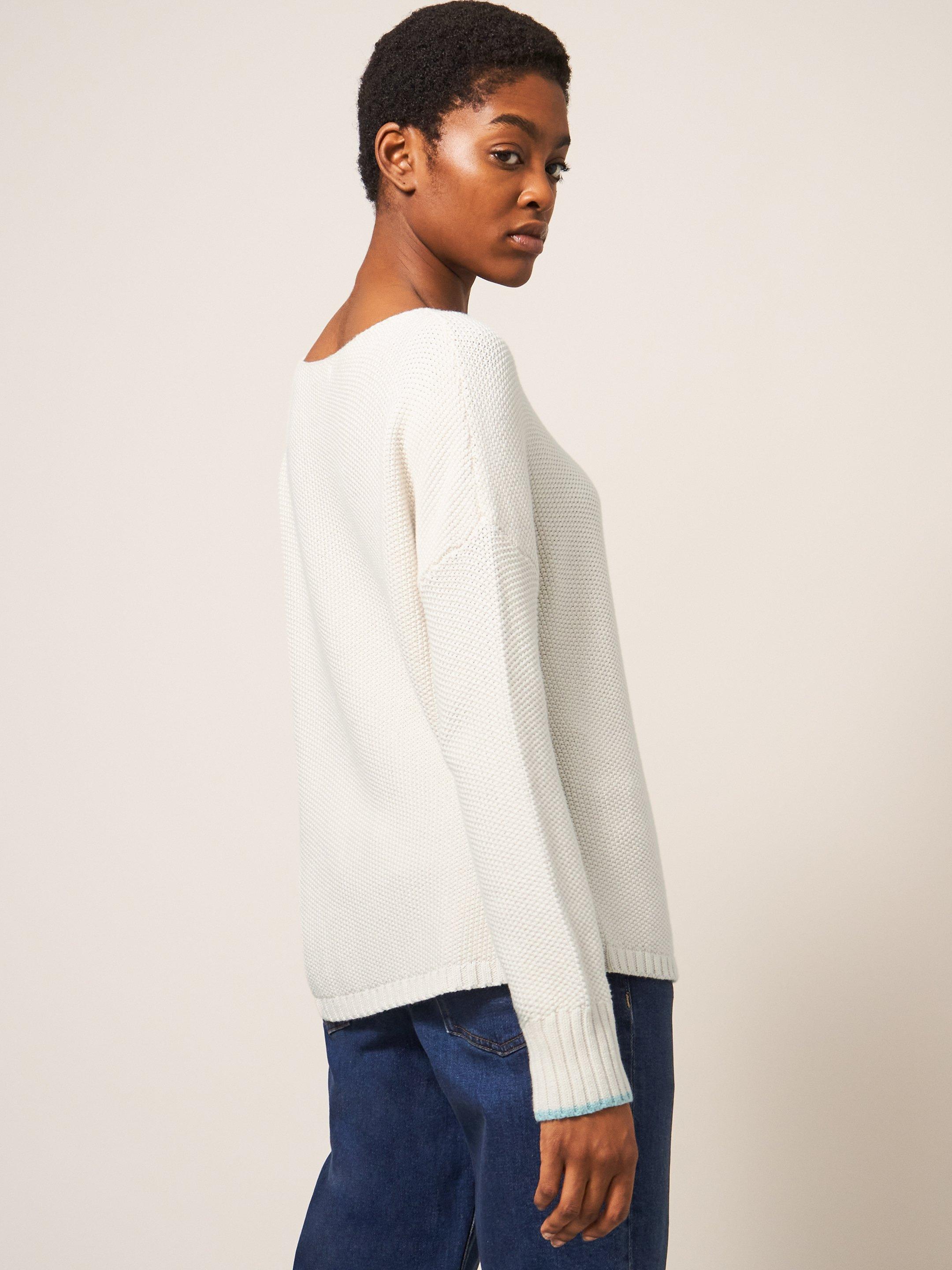 Southbank Knitted Jumper in PALE IVORY - MODEL BACK