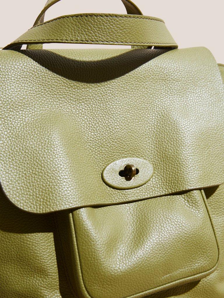 Lily Twist Lock Backpack in MID GREEN - FLAT DETAIL